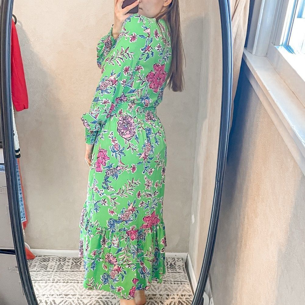 Lilly Pulitzer Cristiana Stretch Midi Dress Green Floral 4 - Picture 2 of 9